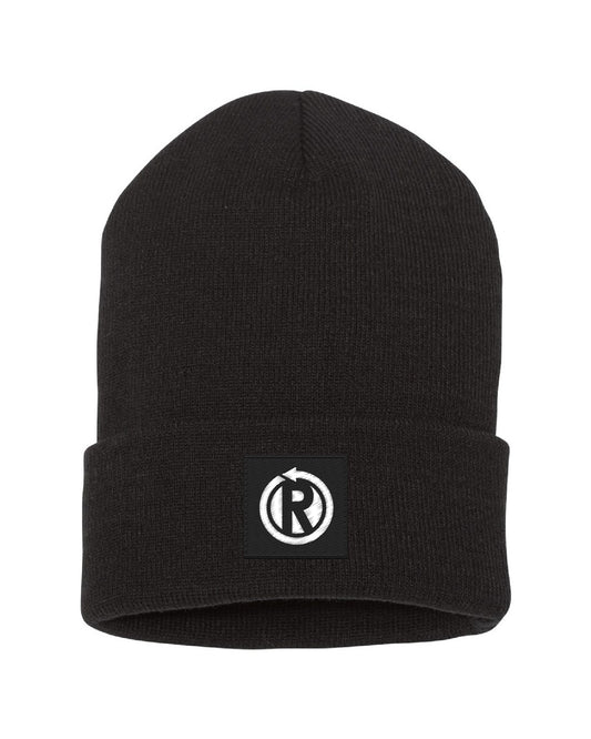 Woven Logo Cuffed Beanie - Black